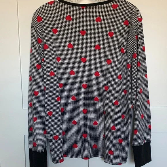 Victoria's Secret Black & White Houndstooth Pajama Top bottom Red Heart Print - Picture 9 of 11